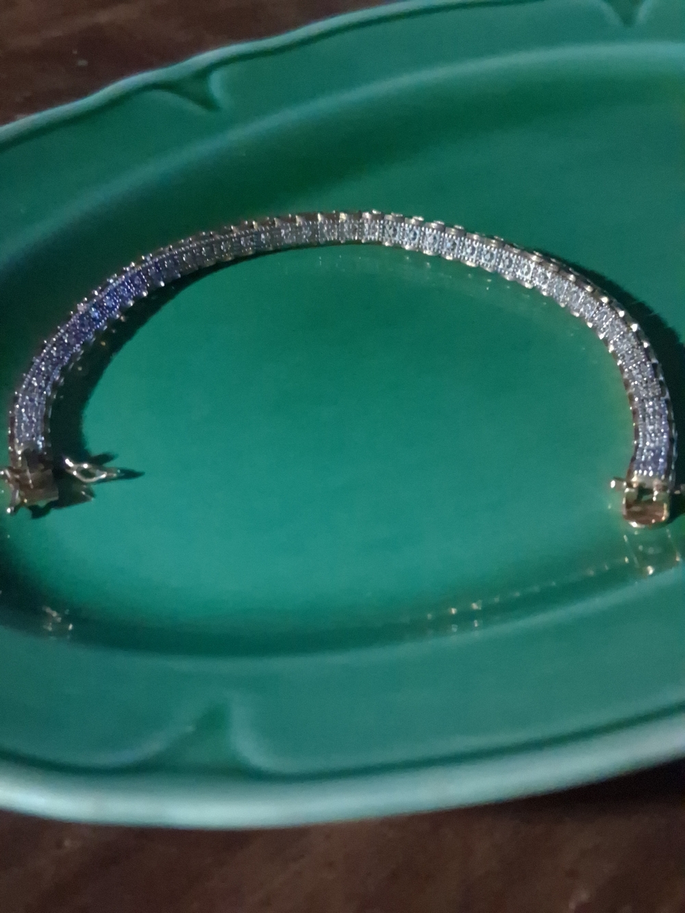 Source Unknown Gold Tennis Bracelet with Blue and Green Crystals